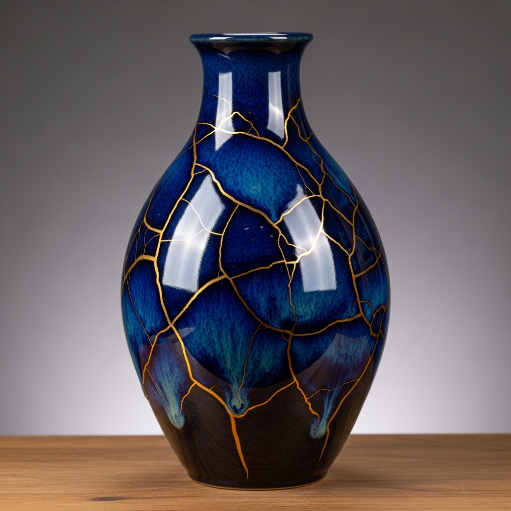 Vase Raku Bleu Nuit